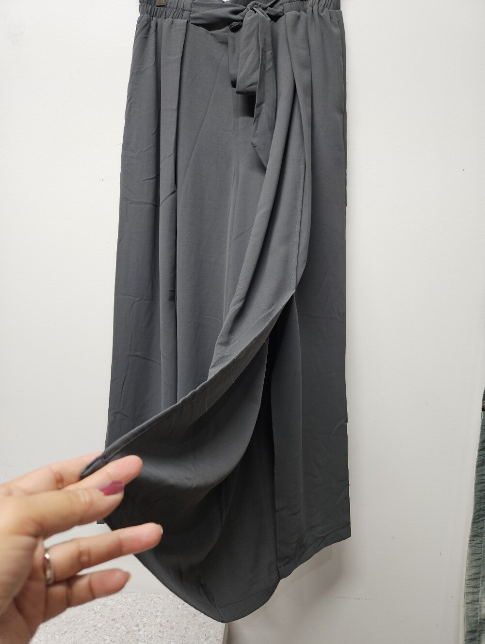 Grace Karin Gray High-Waist Wide-Leg Split Pants with Tie Waist Size M Palazzo